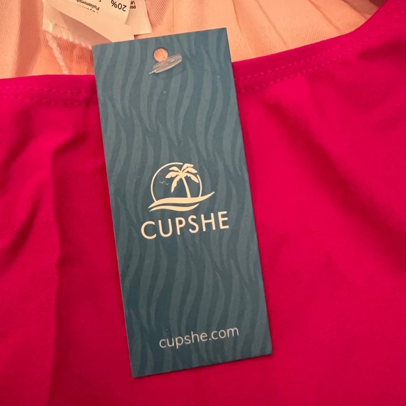 Cupshe Womens Hot Pink Twist Front Tankini Set Black Bottoms Size Large NWT - Picture 9 of 11